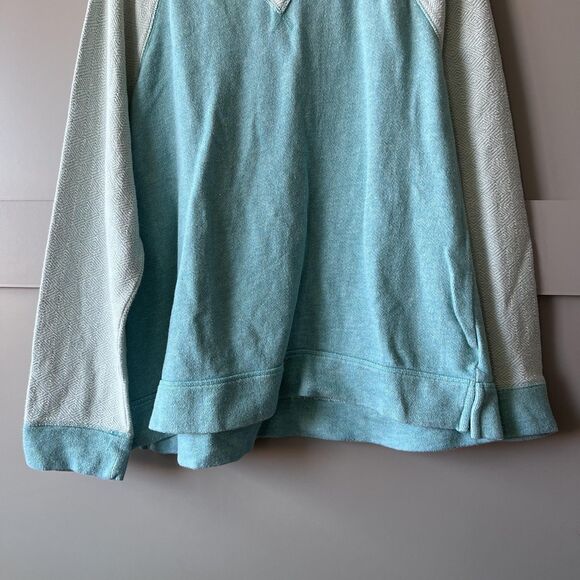 L.L.Bean Sweatshirt Womens Large Blue Green Raglan Textured Sleeves Pullover - Picture 4 of 9